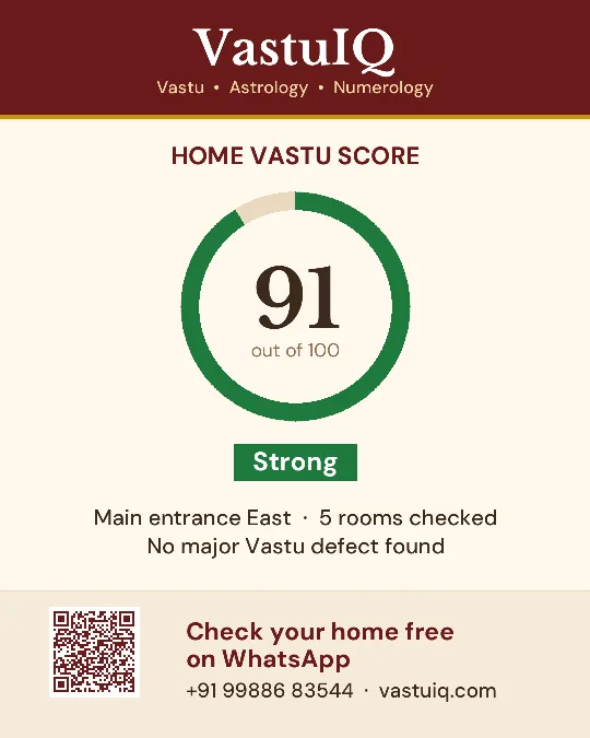 Example VastuIQ score card: Home Vastu score 91 out of 100