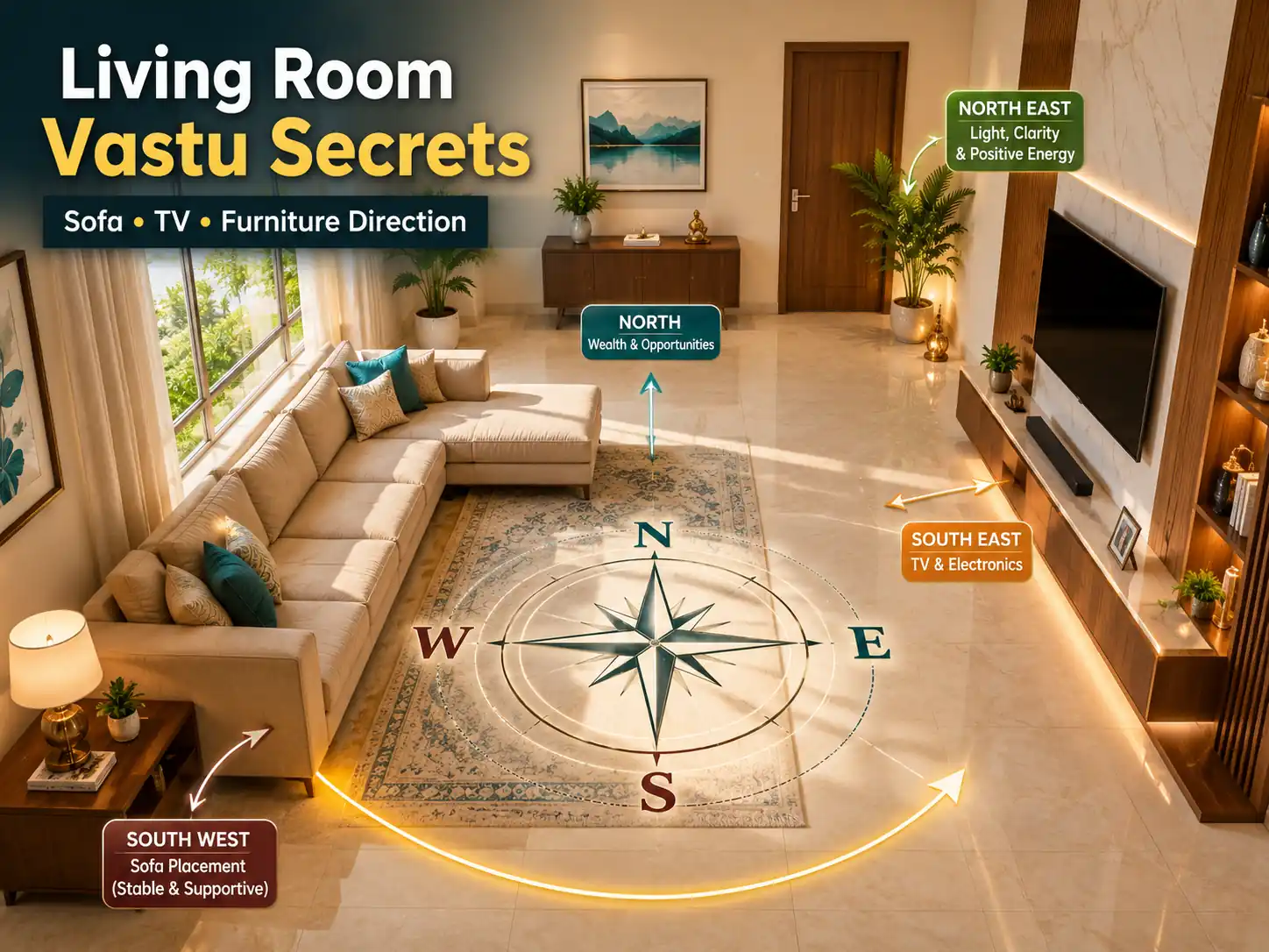 Vastu for Living Room — Furniture, TV & Sofa Direction (Complete 2026 Guide)