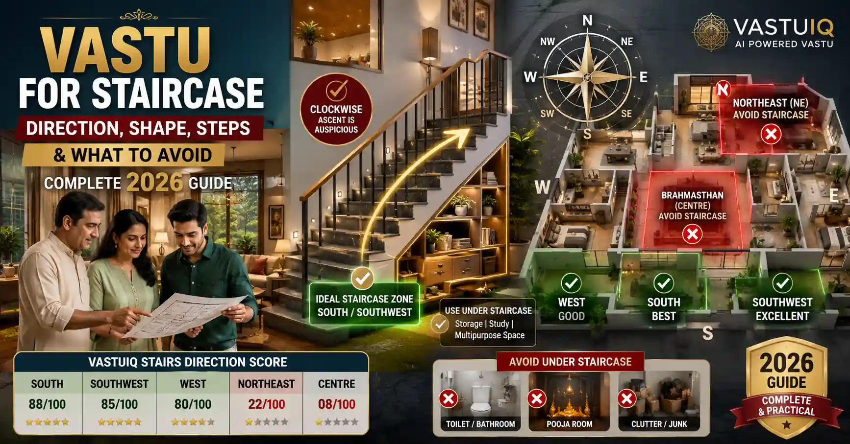Vastu for Staircase — Direction, Shape, Steps and What to Avoid (Complete 2026 Guide)