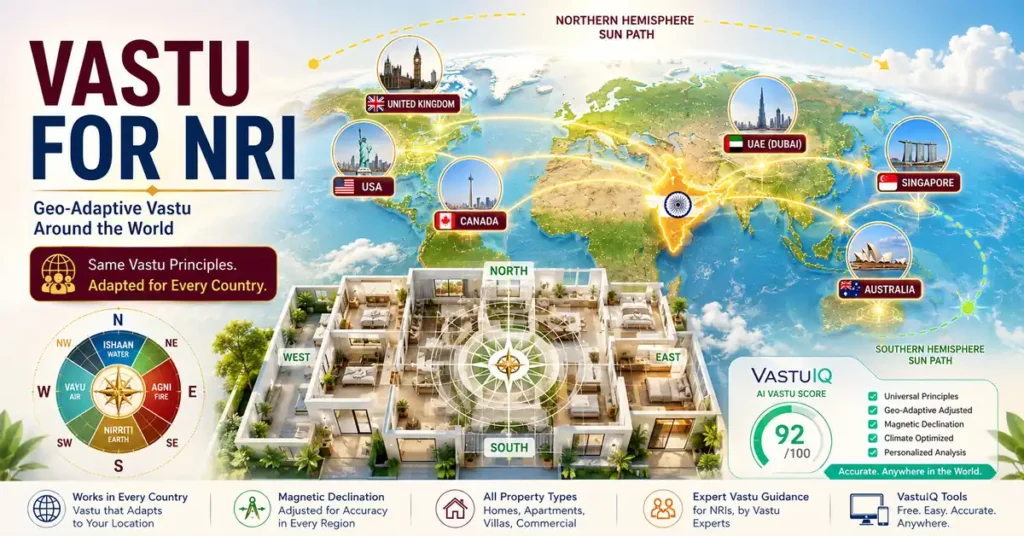 Vastu for NRI homes with geo-adaptive Vastu guidance for Indians living in the UK, USA, Canada, UAE, Australia and Singapore